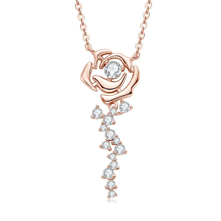 Rose Bloom Moissanite Necklace · 925 Sterling Silver Floral Pendant | FAWDI
