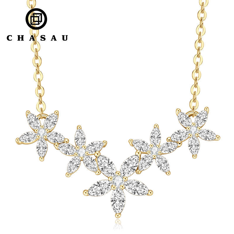 Five Flower Garland Necklace · 925 Sterling Silver · D/VVS1 Moissanite with GRA Certificate | FAWDI