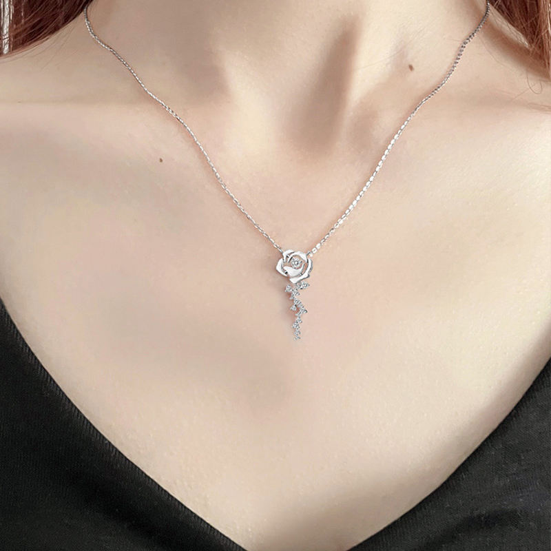 Rose Bloom Moissanite Necklace · 925 Sterling Silver Floral Pendant | FAWDI