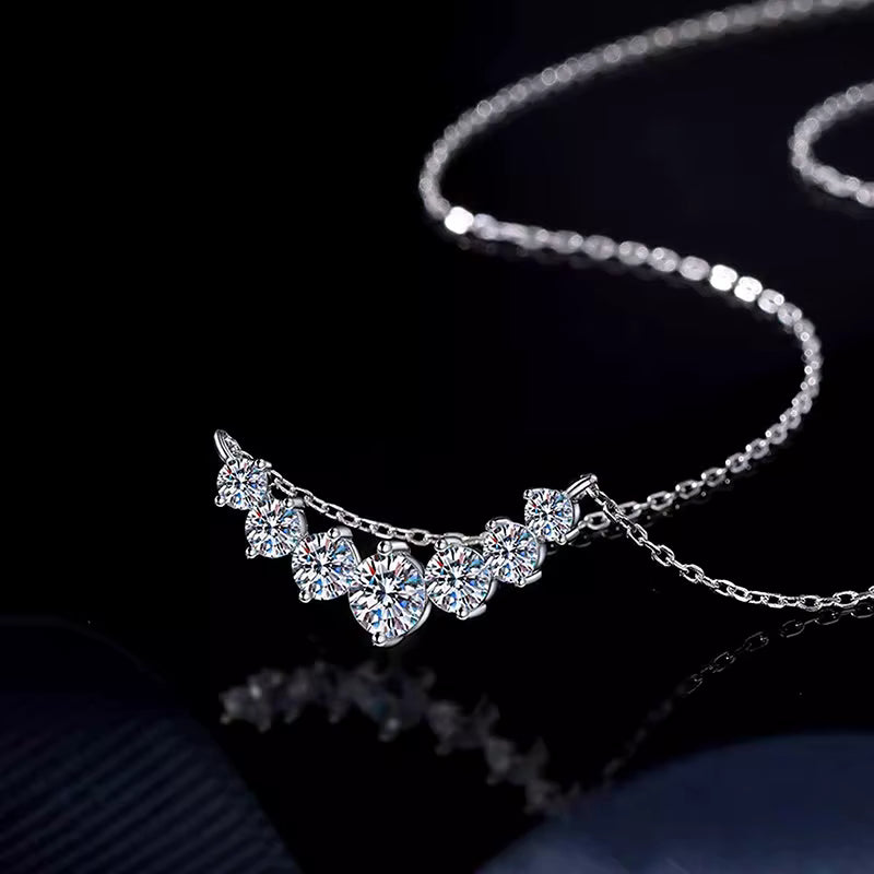 Trilogy Moissanite Necklace · 925 Sterling Silver Three-Stone Pendant · 18" + 2" Extender | FAWDI