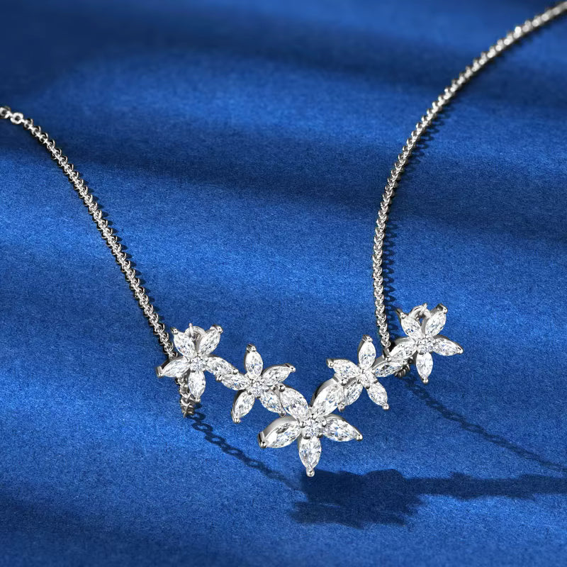 Five Flower Garland Necklace · 925 Sterling Silver · D/VVS1 Moissanite with GRA Certificate | FAWDI
