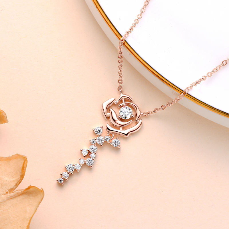 Rose Bloom Moissanite Necklace · 925 Sterling Silver Floral Pendant | FAWDI