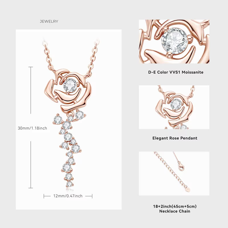 Rose Bloom Moissanite Necklace · 925 Sterling Silver Floral Pendant | FAWDI